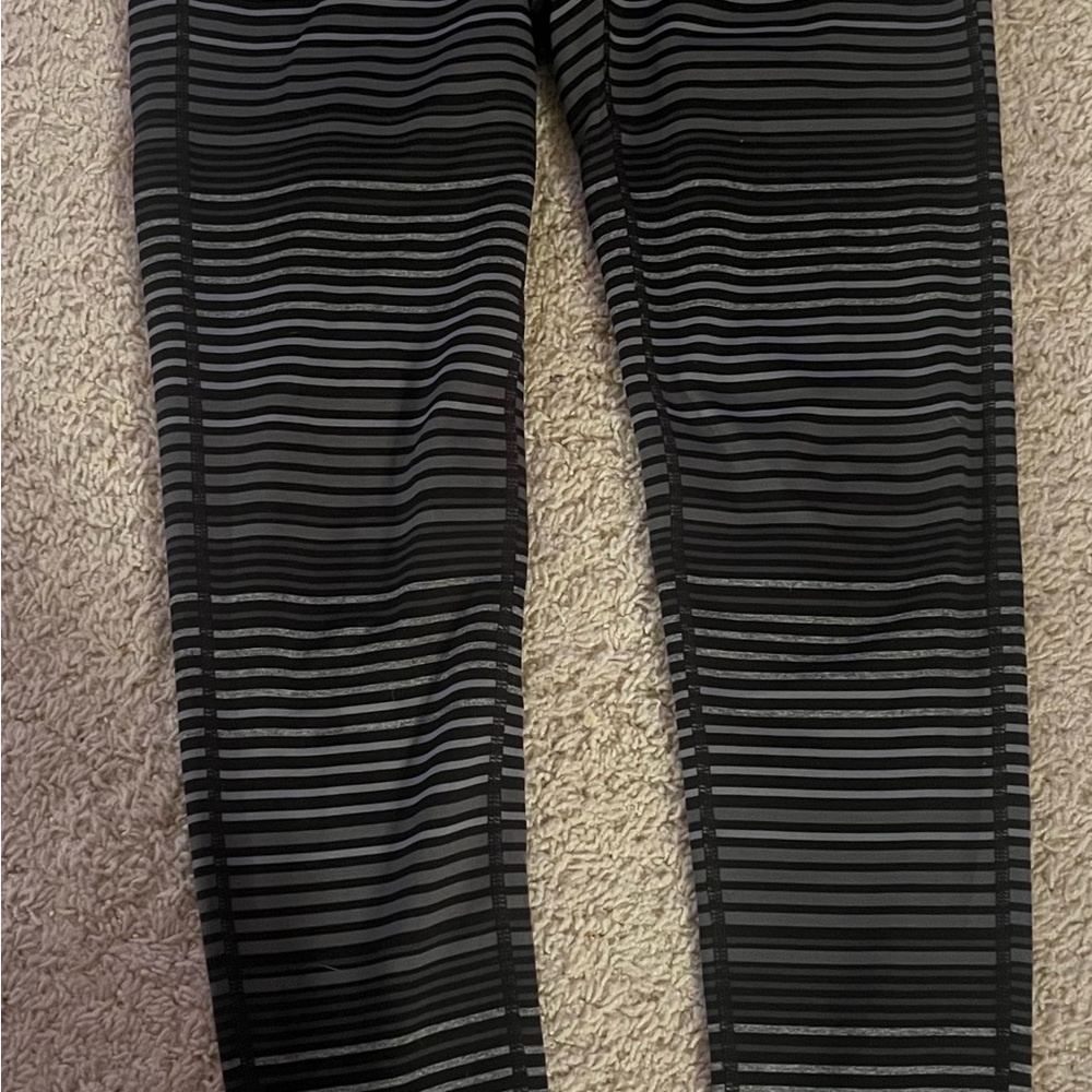 Athleta Colorblock Chaturanga Grey and Black Stripe Leggings, Size Medium